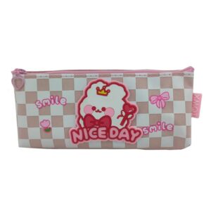 pink and white checkered pencil case