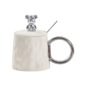 Silver Bear Ceramic Mug Design with Spoon