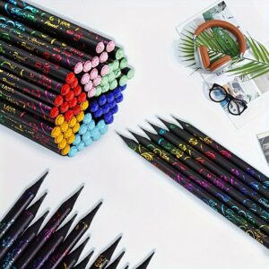 black wood pencil with a colorful