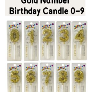 Gold Number Birthday Candle 0-9