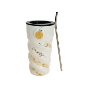 Orange white Cup with Straw