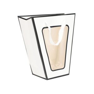 White and black Flower Bouquet Paper Gift Bags with Transparent Window