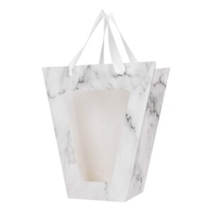 Marble Flower Bouquet Paper Gift Bags with Transparent Window