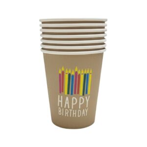 Happy Birthday With Candles Paper Cups (8 pcs)