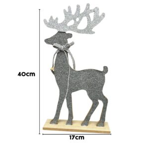 Glitter Silver Wooden Reindeer Figurine