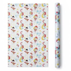 White Snowman Christmas Wrapping Paper Roll Size: 100*70