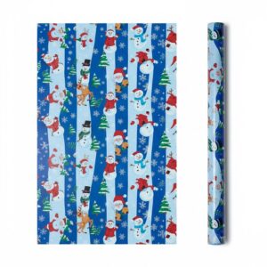Blue Santa/Snowman Christmas Wrapping Paper Roll Size: 100*70