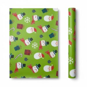 Green Snowman/Santa/Gifts Christmas Wrapping Paper Roll Size: 100*70