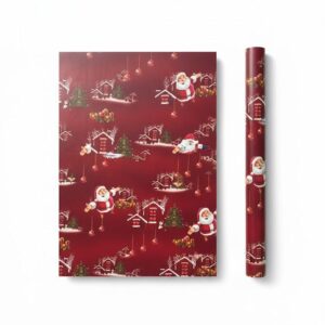 Burgundy Santa Christmas Wrapping Paper Size: 100*70