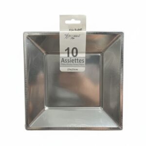 Silver Metallic Square Plates 23x23 cm (10pcs)