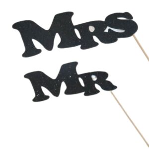 “Mr&Mrs” black glittery Cake Topper