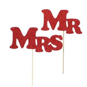 “Mrs &Mr” Red Glittery Cake Topper