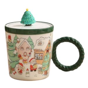 Christmas Green Ceramic Mug With Lid & Spoon