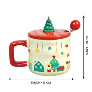 Christmas Ceramic Mug With Lid & Spoon