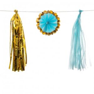 Blue Gold Fan Tassels Hang Flags