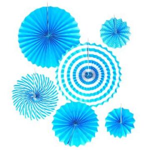 Blue Tissue Paper Hanging Fans Decoration