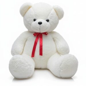 White Teddy Bear With Red Bow 65cm