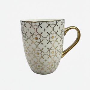 gold and white mug