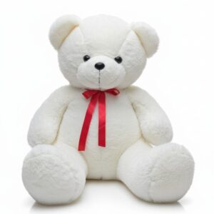 White Teddy Bear With Red Bow 45cm