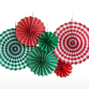 Green Red Tissue Paper Hanging Fans Decoration