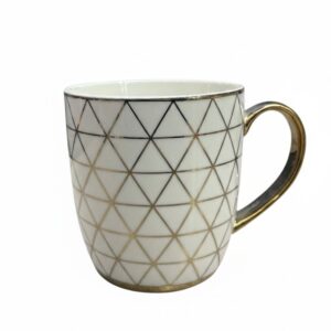 gold and white mug