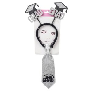 silver graduation cap headband and matching necktie set