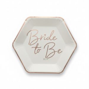 Bride to be” Rose gold and white Paper Plate (6pcs)