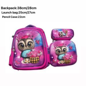 Owl Themed Backpack 3 Zippered Compartments Set Of 3 Pieces(Backpack-Launch Bag-Pecil Case)