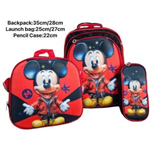 Mickey Mouse backpack 3 Zippered Compartments Set Of 3 Pieces(Backpack-Launch Bag-Pencila Case)