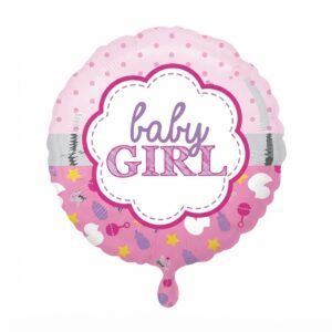 Baby Girl Dots And Rattle Illustration Pink Balloon