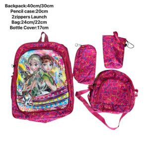 Frozen Set Of 4 Items ( Backpack-bottle Cover-Pencil Case-Launch bag)3 Zippered Compartments