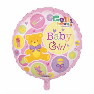 Baby Girl With A Teddy Bear , Purple Bow , Baby bottle Balloon
