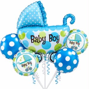 Blue Baby Carriage And Polka-dot Foil Balloon Set 5pcs