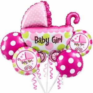 Pink Baby Girl Carriage And Polka-dot Foil Balloon Set 5pcs