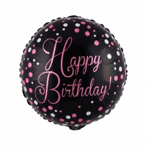 Happy Birthday Black And Pink Dots Balloon