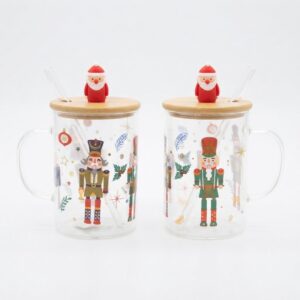 Christmas Nutcracker Glass Transparent Mug With Straw Glass