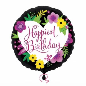 Happiest Birthday Heart Flowers Round Balloon