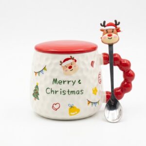 Merry Christmas Pearl Handle Ceramic Mug With Spoon
