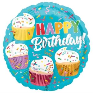 Cupcake Print Happy Birthday Foil Balloon