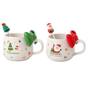 Christmas Ceramic Mug Set With a 3D Red Bow
