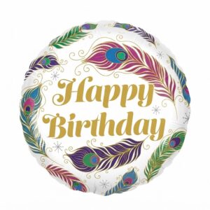 Colorful Peacock Feathers Happy Birthday Foil Balloon