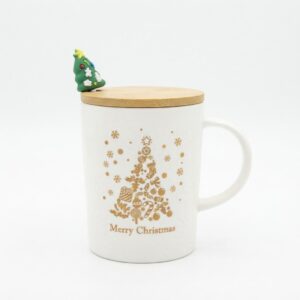 Christmas Mug With Bamboo Lid And Christmas tree spoon
