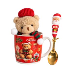 Christmas Mug Set with Spoon and Teddy Bear