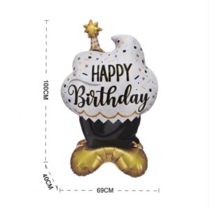 Black & Gold Birthday Cupcake Foil Balloon