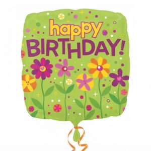 Floral Square Shaped Happy Birthday Foil Balloon
