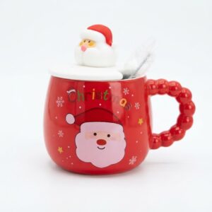 Christmas Ceramic Santa Mug with Lid and Spoon