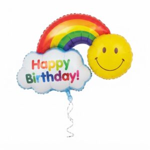 Happy Birthday Cloud And Rainbow With Smiley Face Balloon